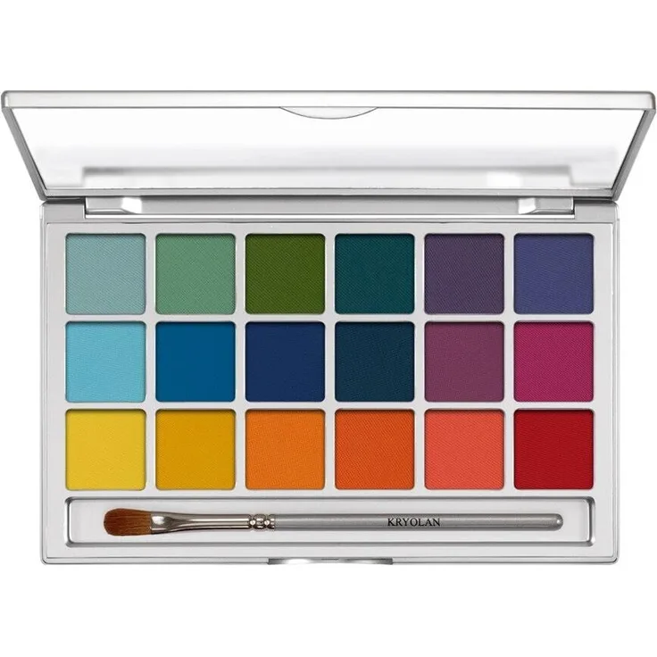 Kryolan Eye Shadow Variety, Puderlidschatten Palette mit 18 Farbnuancen, hypoallergen, 20 g