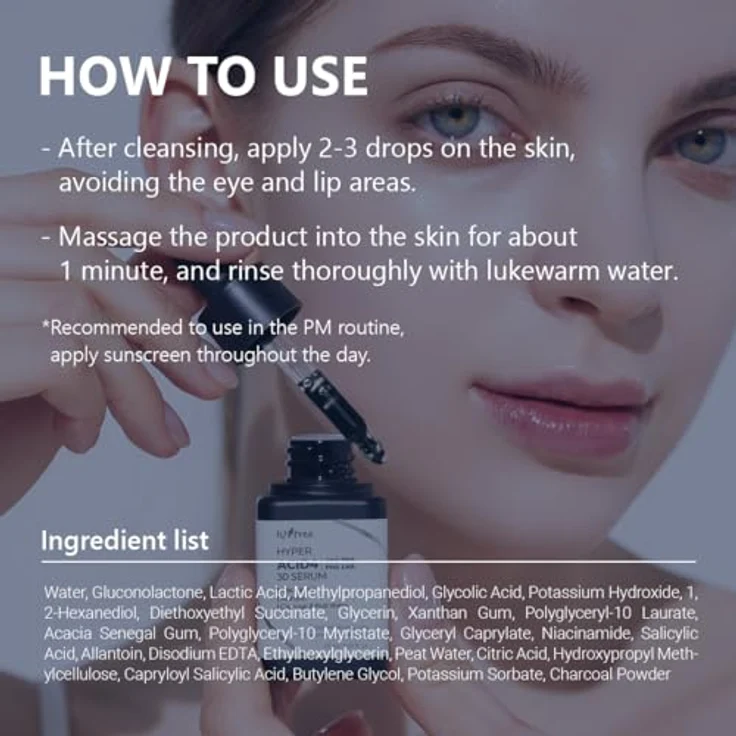 Isntree Hyper Acid4 AHA BHA PHA LHA 30 Serum, chemisches Peeling mit 30% Säuren, anthrazitfarben, 02 l – Bild 7