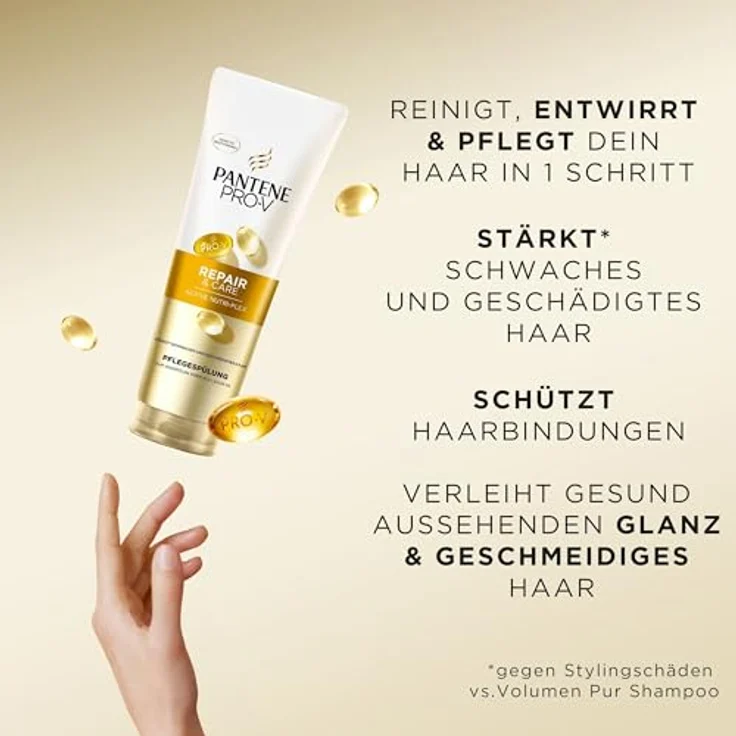 Pantene Pro-V Repair & Care Pflegespülung 350ml, Schwerelose, Tägliche Spülung für Schwaches, Trockenes, Geschädigtes Haar mit Pro-Vitamin B5 und Active Nutri-Plex – Bild 4