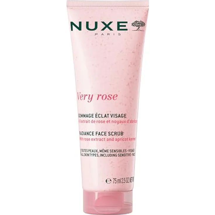 Nuxe Very Rose Radiance Face Scrub, Gesichtspeeling für Damen mit Rosenwasser und Aprikosenkernpulver, 75 ml