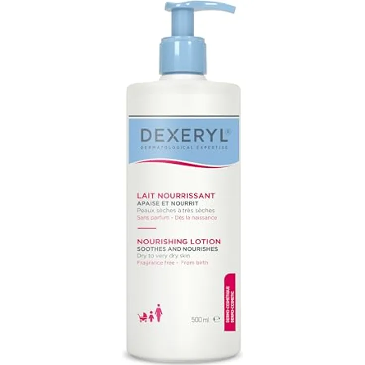 DEXERYL Dexeryl Pflegelotion für trockene und sehr trockene Haut, 24h Feuchtigkeit für Körper & Gesicht, beruhigt Haut und reduziert Juckreiz, 500 ml