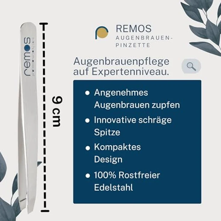 REMOS Profi Pinzette mit extra feinen Spitzen zum Zupfen der Augenbrauen, rostfreier Edelstahl, satin-finish mit Schutzetui – Bild 2