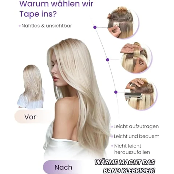 LaaVoo Balayage Echthaar Tape in Extensions, 100% Remy Echthaar, Dunkelstes Braun bis Hell Goldbraun, 20 Strähnen, 50g, 35cm – Bild 2