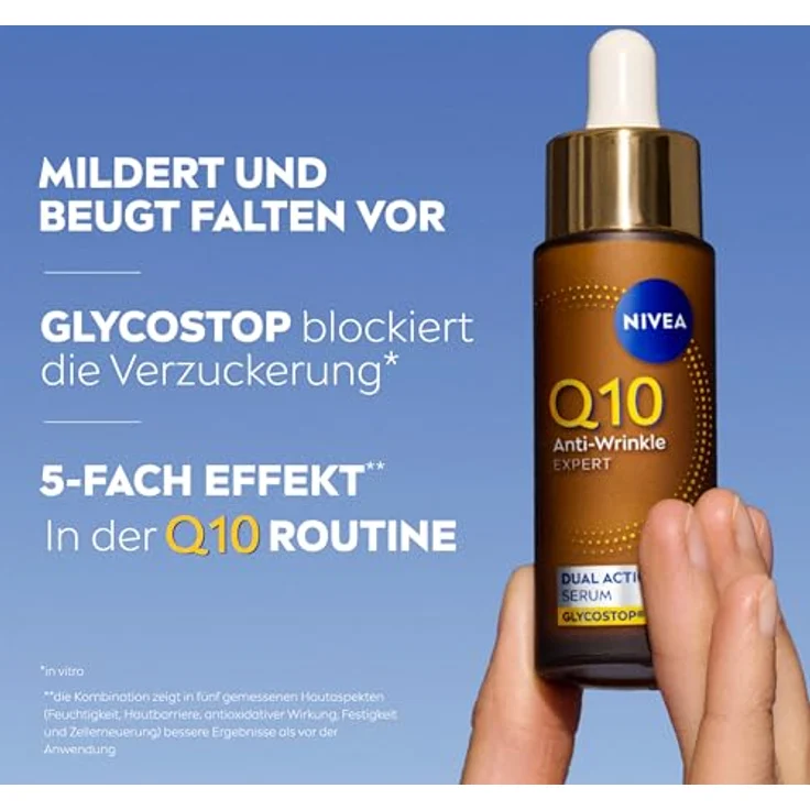 NIVEA Q10 Anti-Falten EXPERTE Dual Action Serum 30ml mit innovativer Anti-Glykationstechnologie und GLYCOSTOP® zur Faltenmilderung und -vorbeugung – Bild 2
