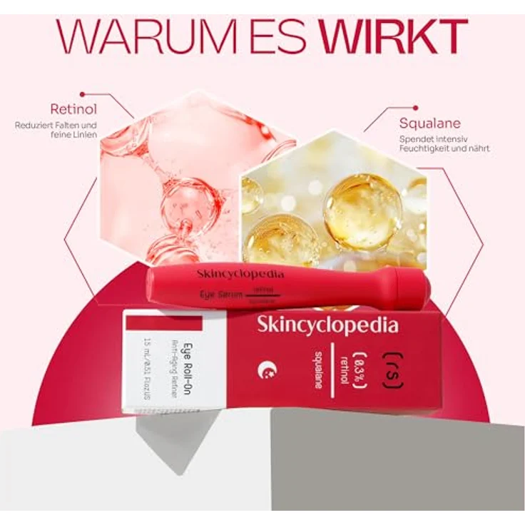 Skincyclopedia Retinol Augen Roll On kühlend mit Squalan und Hyaluronsäure, Anti-Aging Augenserum gegen Falten und Augenringe, 15ml – Bild 3
