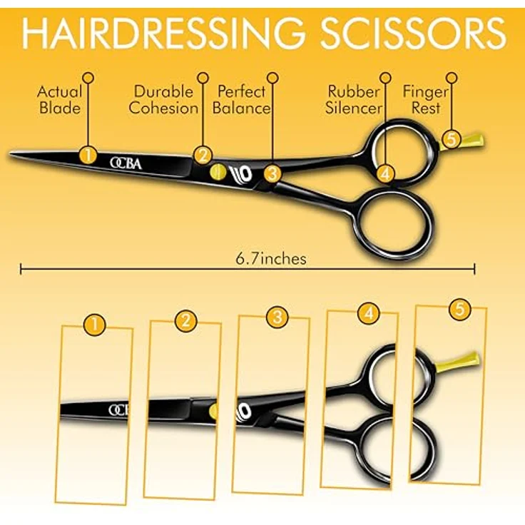 OCBA Friseurschere 6 Zoll, Edelstahl Haarschneider mit konvexen Kanten, Japanisch Schwarz, professionell und ergonomisch designet – Bild 2