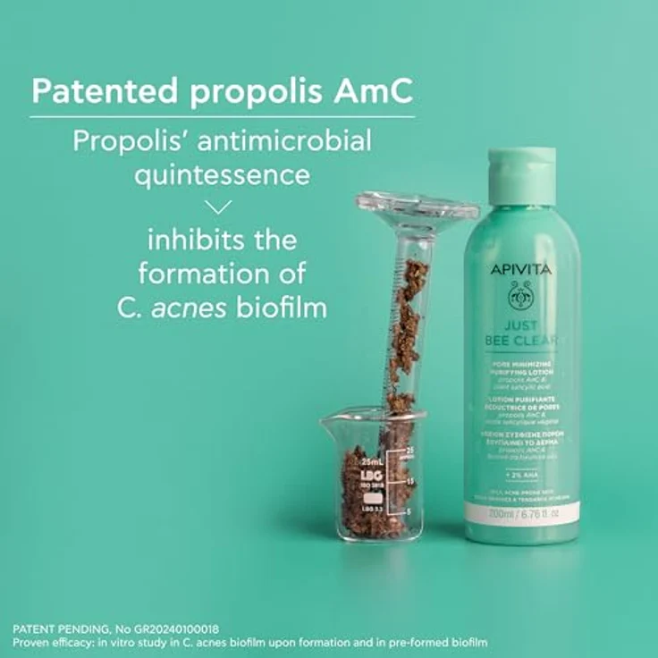 Apivita Just Bee Clear, porenverfeinernde Reinigungslotion für fettige und akneanfällige Haut, mit patentiertem Propolis AmC und pflanzlicher Salicylsäure, 200 ml – Bild 5