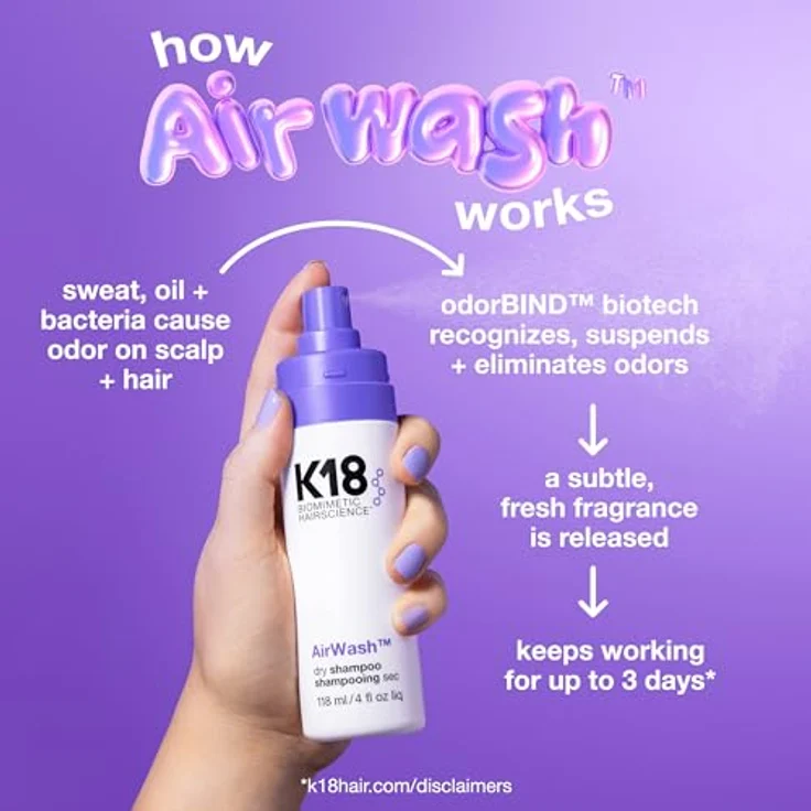 K18 Biomimetic Hairscience AirWash™ Dry Shampoo, aerosolfreies Trockenshampoo zur Öl- und Geruchsabsorption, 118 ml – Bild 5