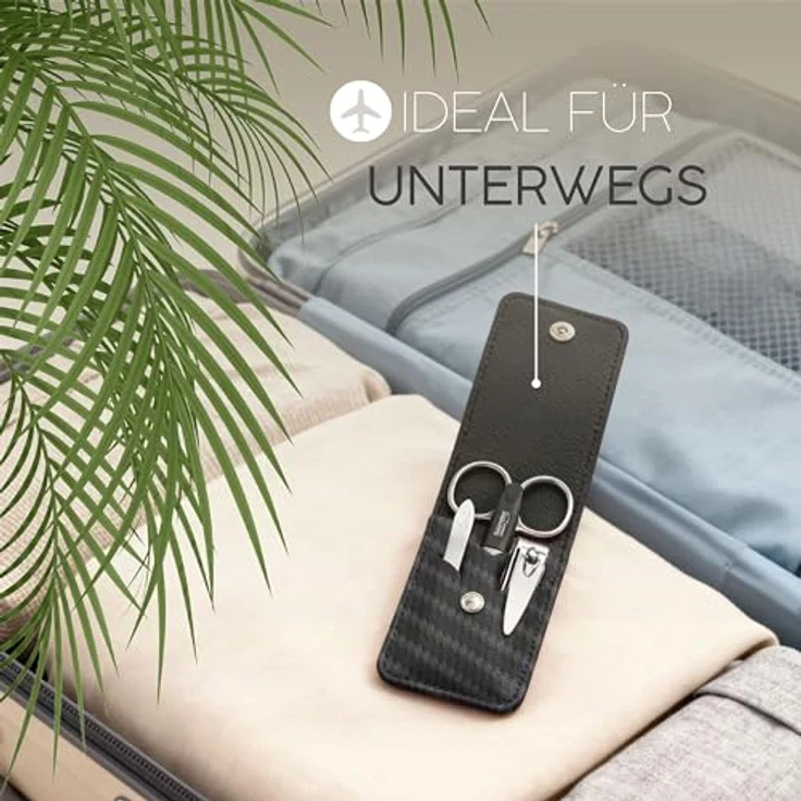 marQus Maniküre Set 4-teilig, kompaktes Nagelpflegeset mit Feile aus Solingen, carbonfarben, ideal für Reisen und Handtasche – Bild 4