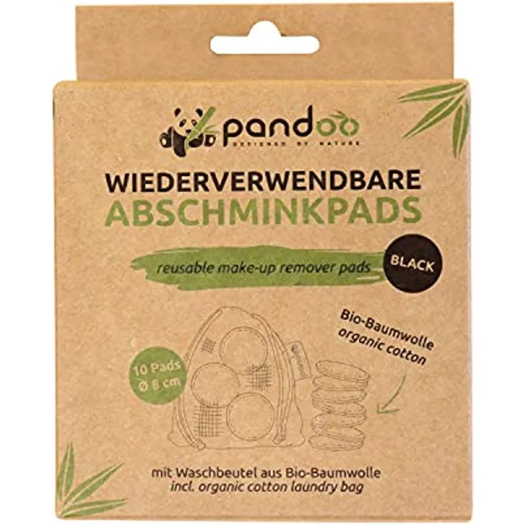 pandoo Abschminkschwamm 10 wiederverwendbare Abschminkpads, Schwarz, 100% Bio-Baumwolle, besonders weich und langlebig