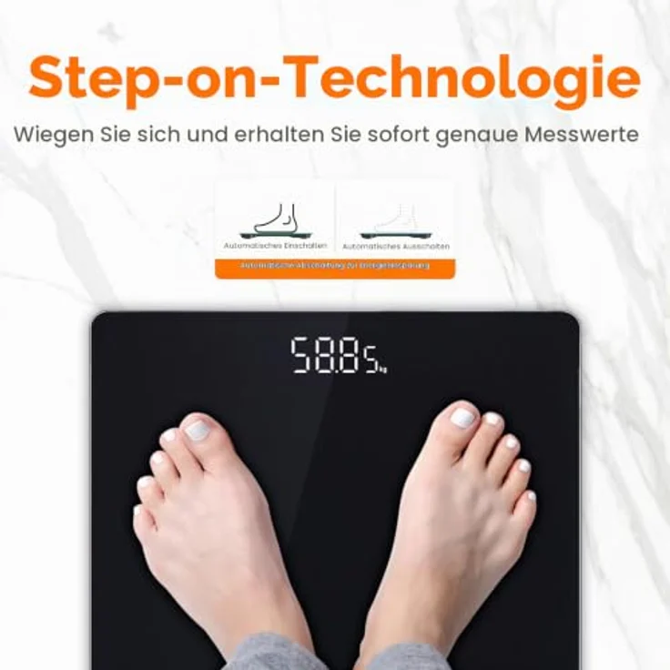GRIFEMA GA2001-28 Digital Personenwaage mit 180 kg Maximalgewicht, 28×28 cm, Schwarz, Sicherheitsglas, großes LED-Display – Bild 4