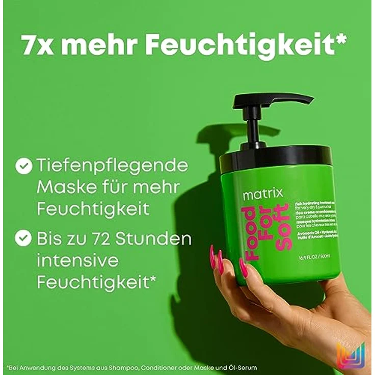 Matrix Haarmaske für trockene oder poröse Haartypen, Mit Avocado-Öl und Hyaluronsäure, Feuchtigkeitsspendend und pflegend, Vegane Formel, Food For Soft, 1 x 500 ml – Bild 5