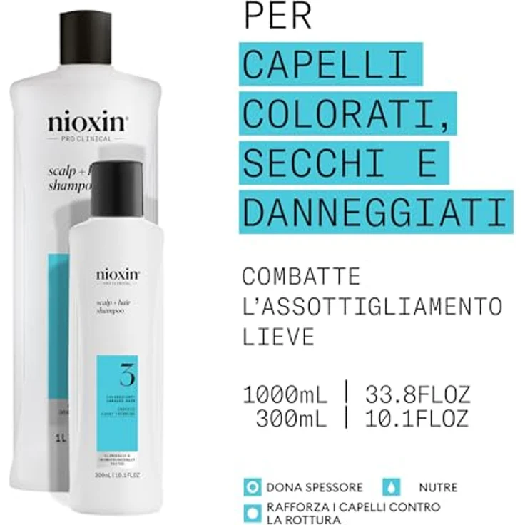 NIOXIN Scalp + Hair System 3 Shampoo – Tiefenreinigungsshampoo für coloriertes, trockenes & strapaziertes Haar mit Biotin, Koffein & Niacinamid (1 l) – Bild 2