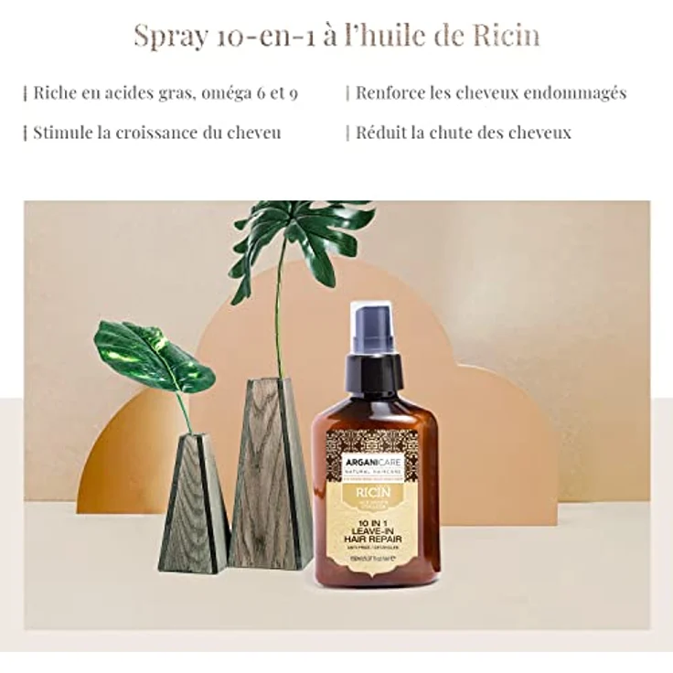 Arganicare Ricin Reparatur-Spray, 10-in-1, ohne Ausspülen, 150 ml - Entfernt Frizz, beugt Spliss vor, schützt vor äußeren Einflüssen – Bild 2