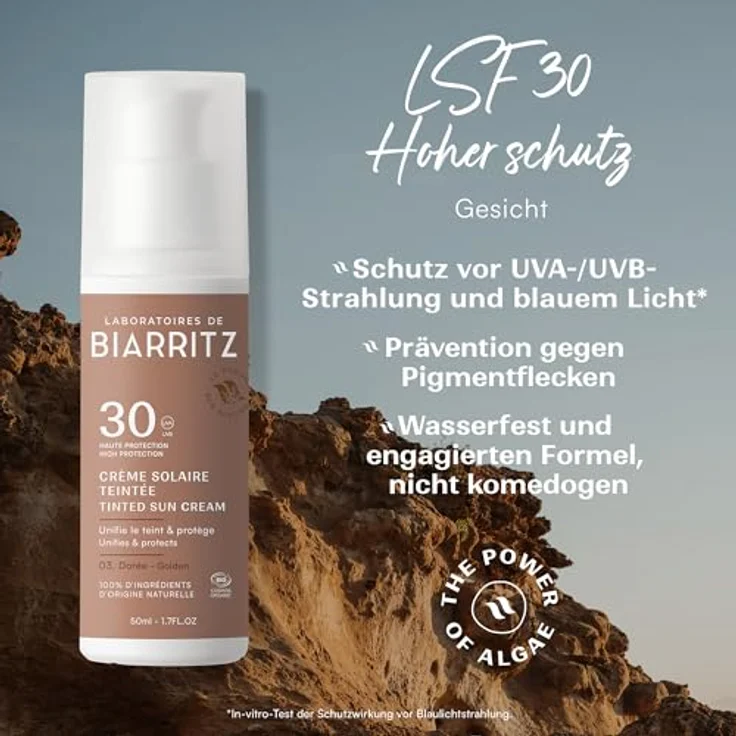 Laboratoires de Biarritz Getönte Sonnencreme Gesicht Gold LSF30 Bio-zertifiziert, hydriert und mattiert für ein gesundes Strahlen - 50 ml – Bild 2