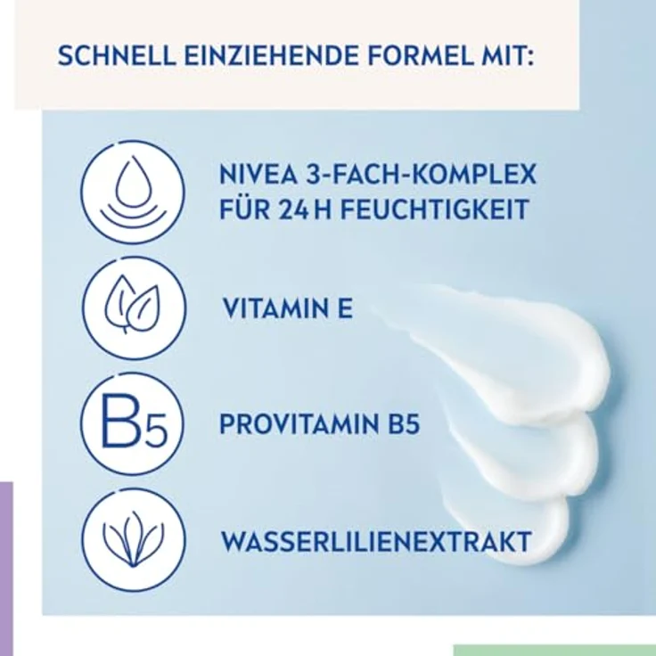 NIVEA Gute Nacht Pflege 24h Feuchtigkeit + Regeneration (50 ml), leichte Nachtpflege für intensive Feuchtigkeit, Nachtcreme mit Vitamin E, Provitamin B5 und Wasserlilienextrakt, Gesichtscreme mit veganer Formel, 0% Mikroplastik, recyclebarer Tiegel – Bild 2