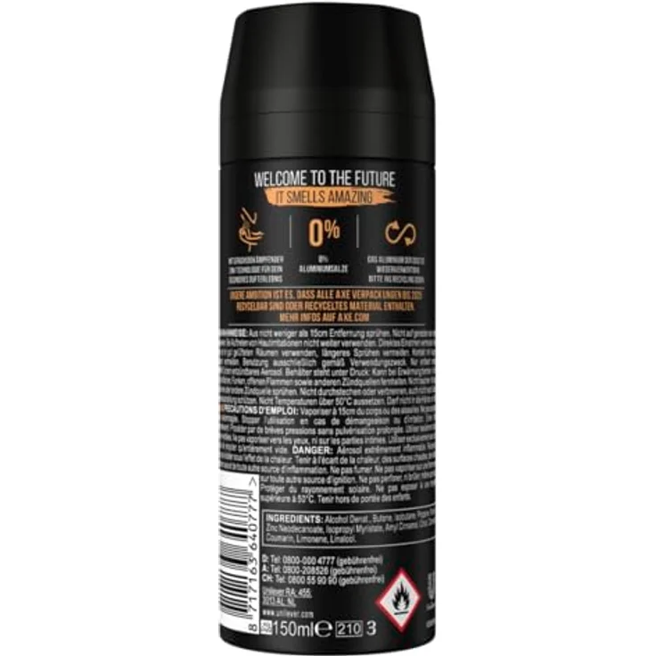 AXE Bodyspray Dark Temptation, 8x 150ml Deo ohne Aluminium, 48h Schutz, Duft nach heißer Schokolade und Amber – Bild 4