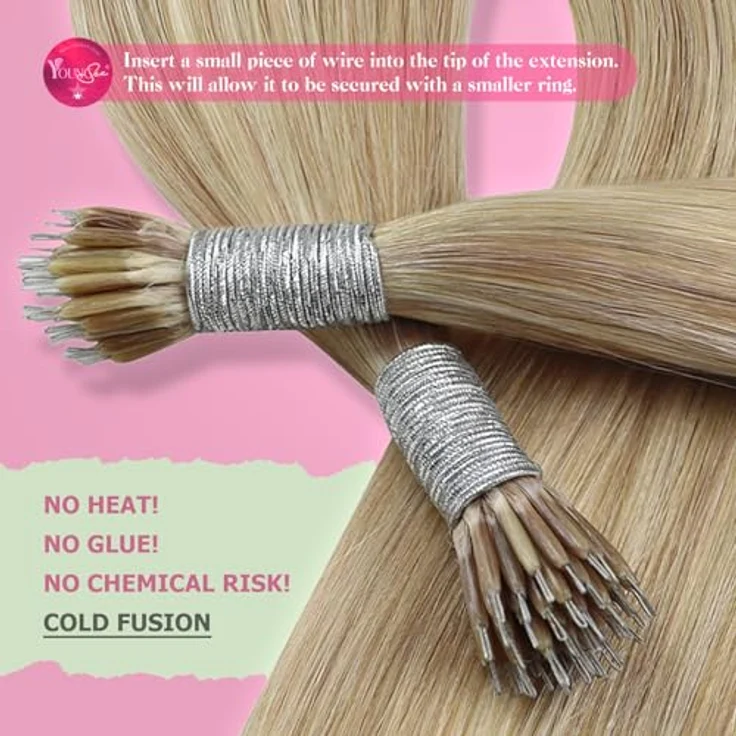 YoungSee Nanoring Extensions, Echthaar in Blond und Goldblond, 35cm, 50g, ohne Kleber oder Hitze, nahtlos und wiederverwendbar – Bild 4