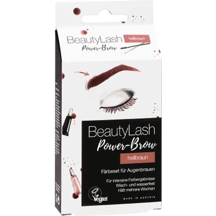 BeautyLash Power-Brow Färbeset hellbraun, die vegane Augenbrauenfarbe färbt jedes Haar in einem mittleren Braunton, für Brauen wie im Salon gefärbt, 1x 7 ml für ca. 8 Färbungen – Bild 1
