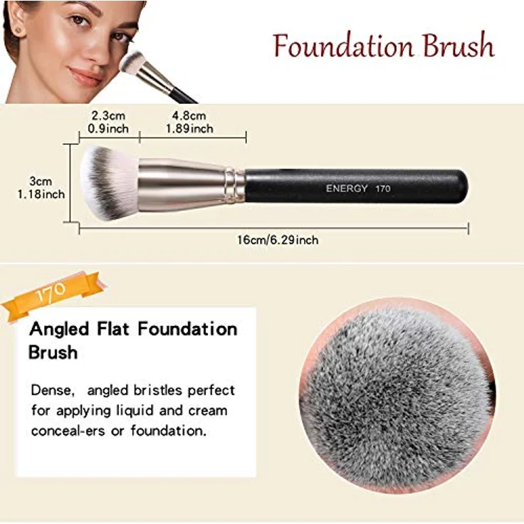ENERGY 3-in-1 Abgewinkelter Foundation Pinsel mit flacher Oberseite, Concealer Pinsel, Pinselset Makeup, Reise Make-up-Pinsel für Flüssig, Creme und Puder Makeup – Bild 5