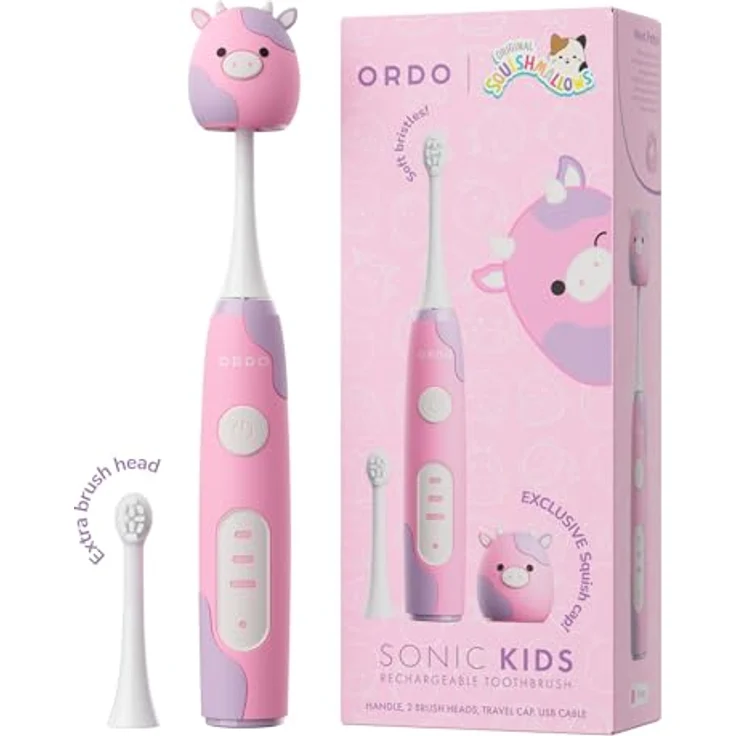 Powery Ordo Sonic Kids Zahnbürste Patty, wiederaufladbare Zahnbürste mit 3 Bürstemodi, geeignet für Kinder ab 4 Jahren, inkl. abgerundeten und ovalen Pinselköpfen, USB-C-Laden, antimikrobielle Reisekappe – Bild 1