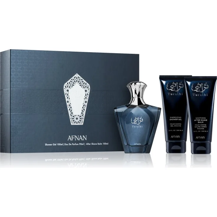 Afnan Turathi Homme Blue Geschenkset, Herren-Duftset mit Eau de Parfum 90 ml, Duschgel 100 ml und After Shave Balsam 100 ml, blau