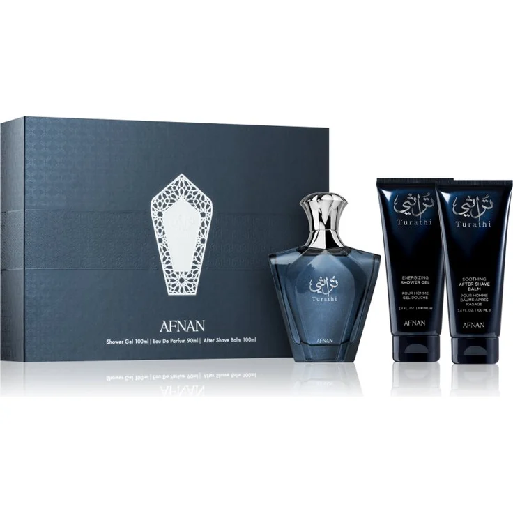 Afnan Turathi Homme Blue Geschenkset, Herren-Duftset mit Eau de Parfum 90 ml, Duschgel 100 ml und After Shave Balsam 100 ml, blau