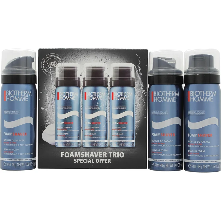 Biotherm Homme Gift Set, Rasierschaum für empfindliche Haut, 3 x 50 ml, ideal für Reisen