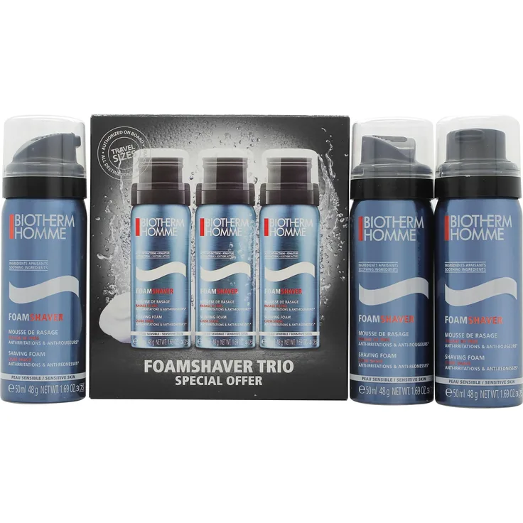 Biotherm Homme Gift Set, Rasierschaum für empfindliche Haut, 3 x 50 ml, ideal für Reisen