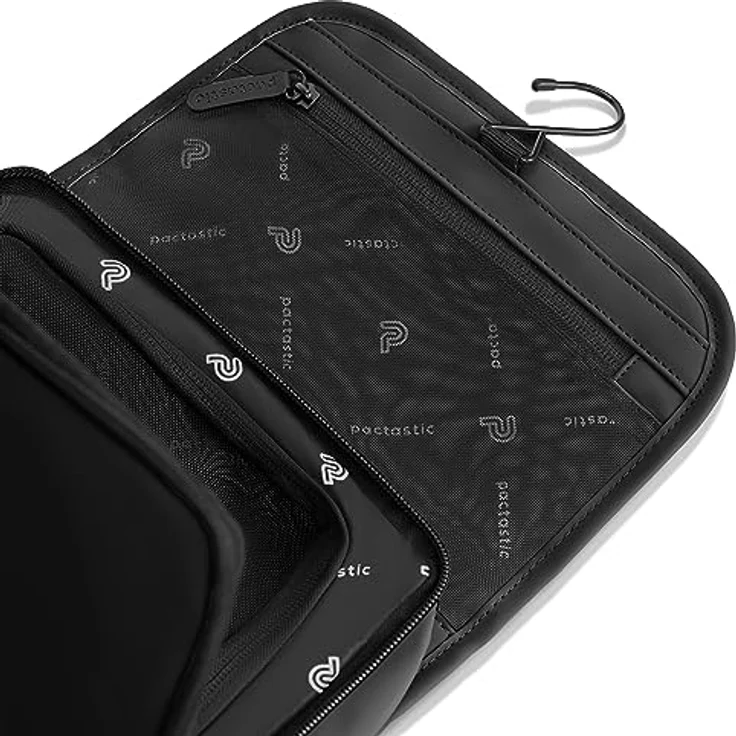 Pactastic Kosmetiktasche zum Aufhängen | 340 g Leichter ausklappbarer Kulturbeutel/Rolle mit 4 Reißverschlussfächern aus wasserabweisendem Tech-Material | 24 x 6 x 21 cm für Pflegeprodukte – Bild 4
