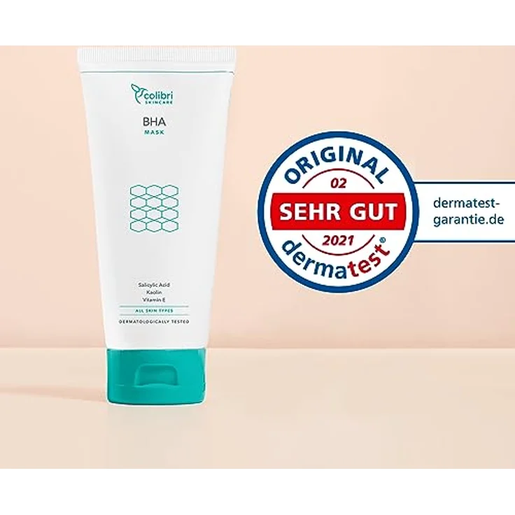 colibri skincare BHA Mask 150 ml - Aktivkohle Gesichtsmaske mit 2% BHA Salicylsäure - reinigt und verkleinert Poren - gegen Mitesser mit Totes-Meer-Salz - vegan - Made in Germany – Bild 5