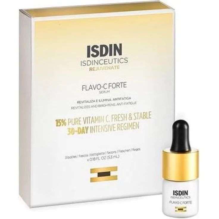Isdin Isdinceutics Flavo C Forte Serum, Gesichtsserum mit antioxidativer Formel, 3x5 ml (16 ml)