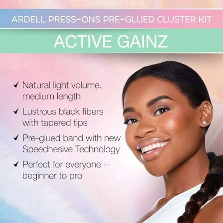 Ardell Gainz Vorgeklebte Gegenstöße für Wimpernverlängerung, Schwarz, 1 Stück mit 3D-Curl-Fasern, in 3 Längen (10mm, 12mm, 14mm) – Bild 2
