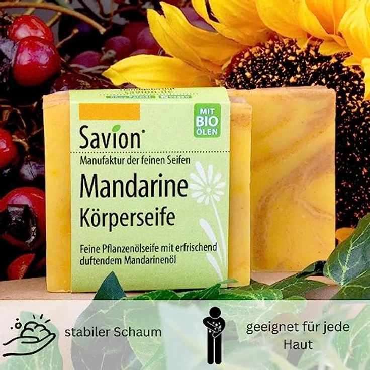 Savion Mandarine Körperseife, mit Mandarinenöl, Vegan, Palmölfrei, Tierversuchsfrei, 80g – Bild 4