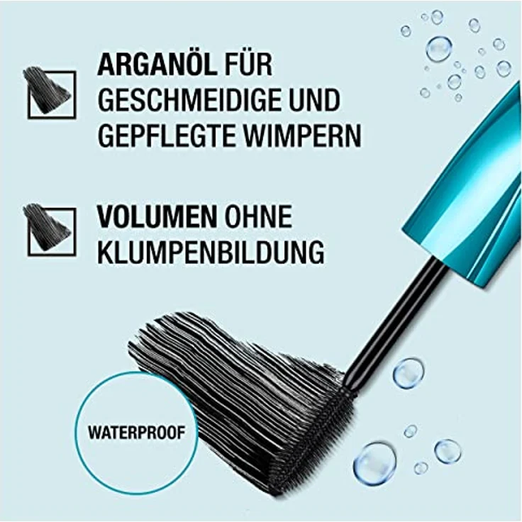 Manhattan Wonder'full Mascara waterproof, Fb. 001 Extreme Black, wasserfeste Wimperntusche für intensives Volumen, 11 ml – Bild 5