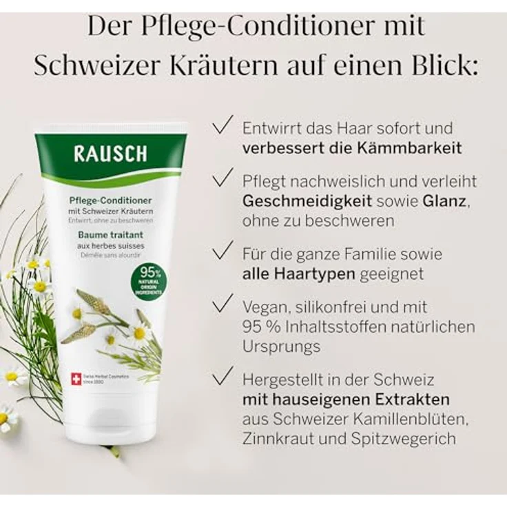 RAUSCH Pflege-Conditioner mit Schweizer Kräutern 150 ml – milde Pflege für die ganze Familie, vegan und ohne Silikon, hergestellt in der Schweiz – Bild 4