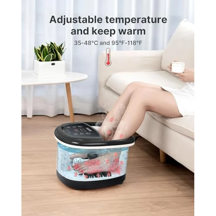 RENPHO Fussbadewanne mit Massagefunktion, Elektrisches Fußmassagegerät mit Temperatur- und Timer-Einstellung, Schwarz + Weiß, 3 Massagemodi und Sprudelstrahlfunktion – Bild 3