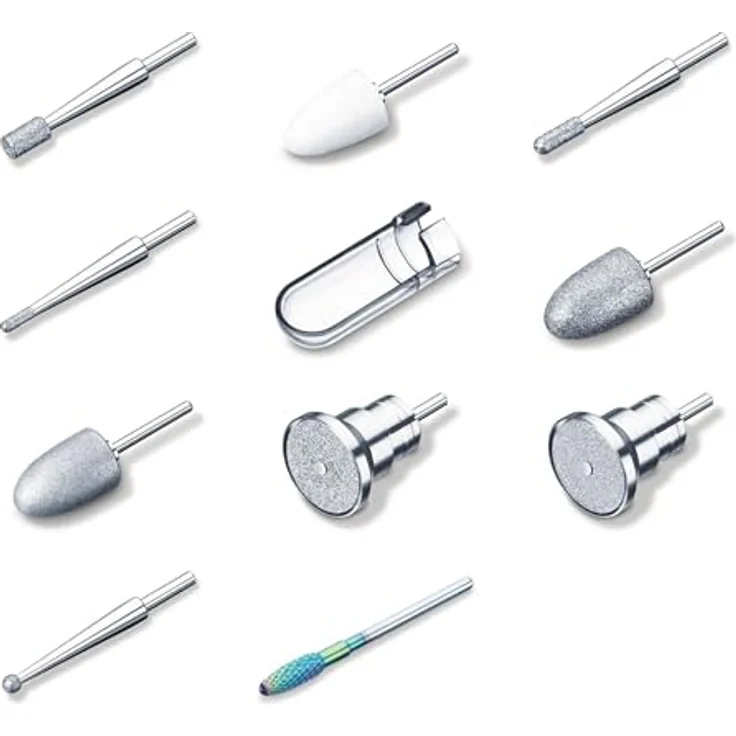 Beurer MP 100/MP 200 Nachkaufset, 10 Nagelfräser Aufsätze aus Saphir, Keramik und Filz, 30 Einwegaufsätze aus Sandpapier, mit Schutzkappe für Nagelstaub – Bild 1