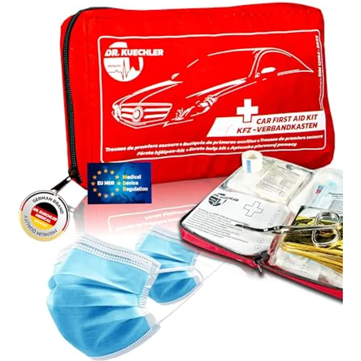 DR.KUECHLER MEDICAL KFZ Verbandstasche, vollständiges Erste Hilfe Set gemäß DIN Norm 13164, gültig für 2024, auto- und europatauglich, benutzerfreundlich