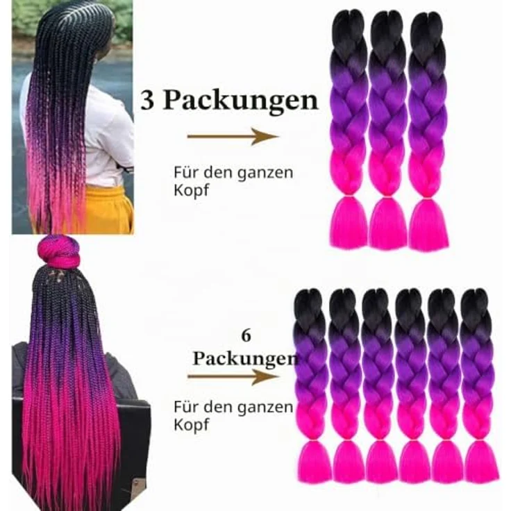 Shangxiu Braids Extensions Rose, 24" (60cm) Hitzebeständige Synthetik Haare, 300g zum Einflechten für Box Zöpfe und Twist Frisuren – Bild 5