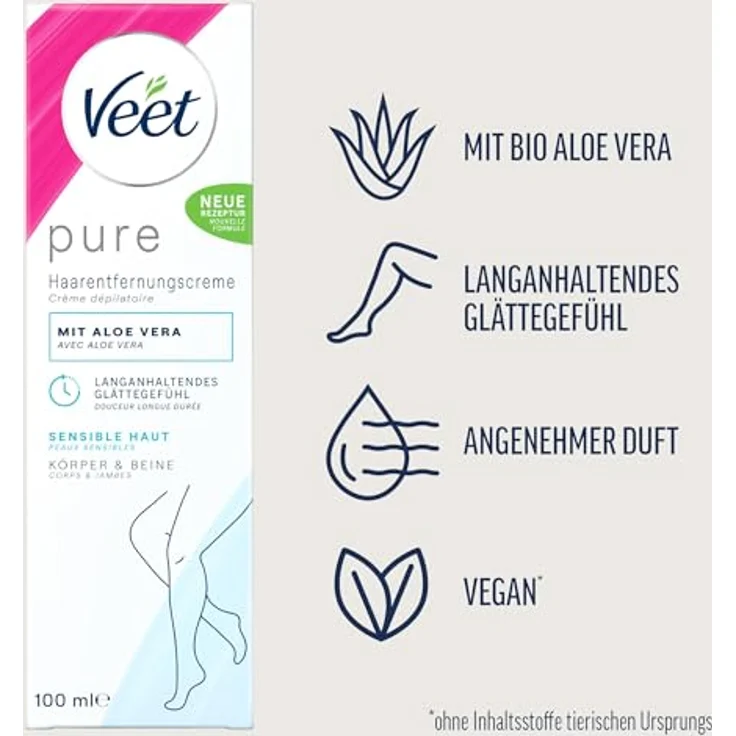 Veet Haarentfernungscreme sensitive 100 ml, spezielle Formel für empfindliche Haut, glatte Haut in nur 3 Minuten – Bild 2