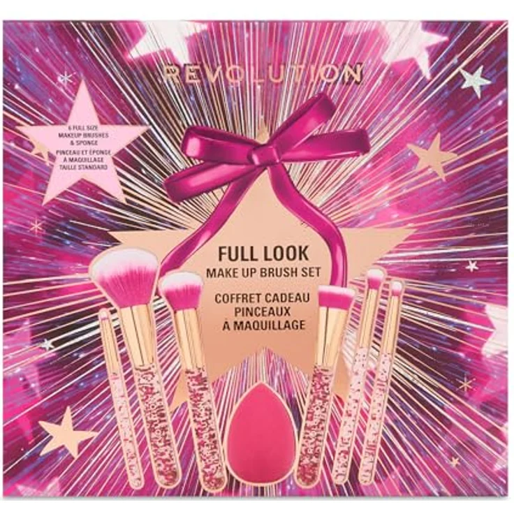 Revolution Beauty London Full Look Makeup Brush Gift Set, 7-teiliges Pinselset in Pink mit Blender-Schwamm, vegan und tierversuchsfrei – Bild 3