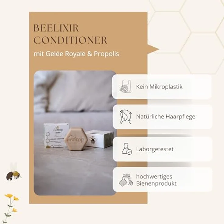 bedrop Beelixir Conditioner mit Gelée Royale & Propolis, 65g, fester Conditioner – Bild 3