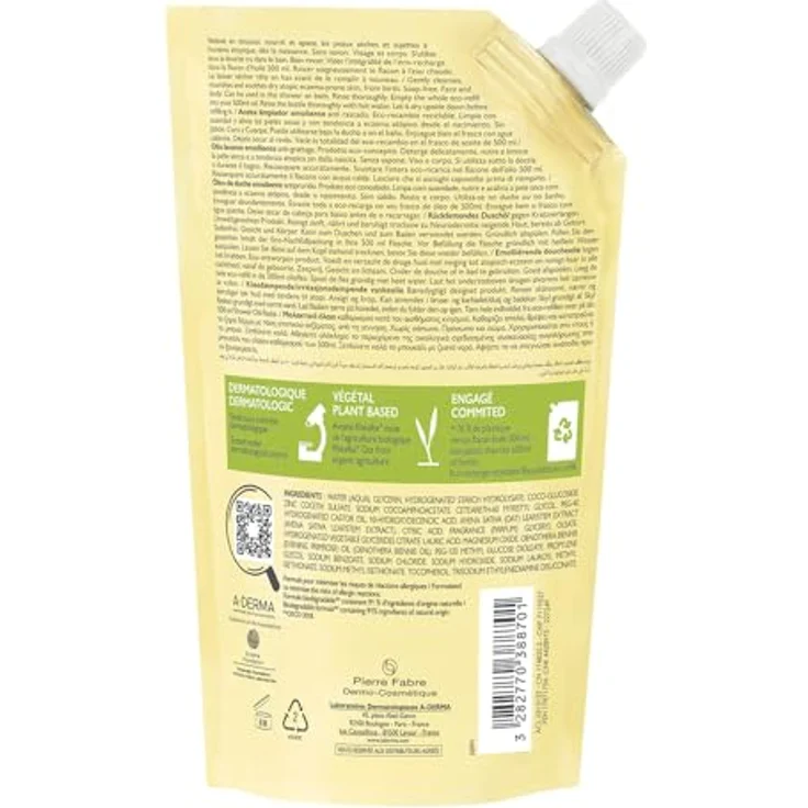 A-Derma EXOMEGA CONTROL Duschöl Nachfüllpackung, 500 ml Duschgel - Dermokosmetik aus der Apotheke, hochwertige kosmetische Stoffe, Deutschland – Bild 2