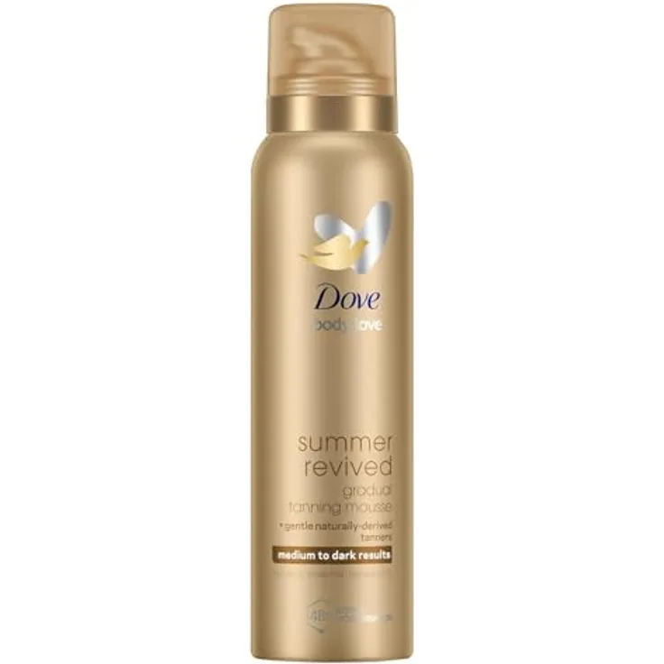Dove DermaSpa Summer Revived Progressives Selbstbräuner-Körpermousse, streifenfrei für mittlere bis dunkle Haut, 150 ml, 48 Stunden Feuchtigkeitspflege