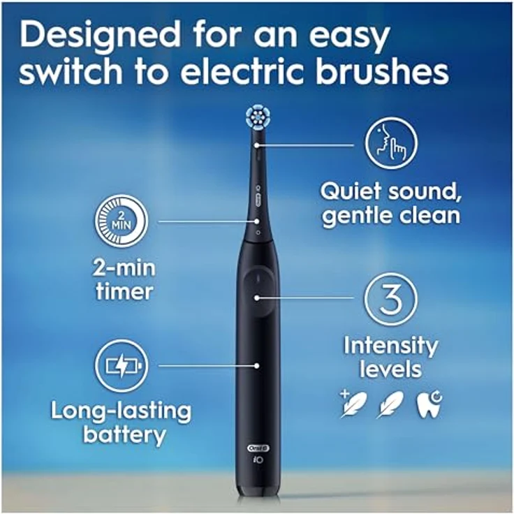 Oral-B iO 2 elektrische Zahnbürste, schwarz, 3 Reinigungsmodi, sanft für das Zahnfleisch, weiche Bürste, Zubehör, Ersatzbürste, Ladegerät – Bild 8