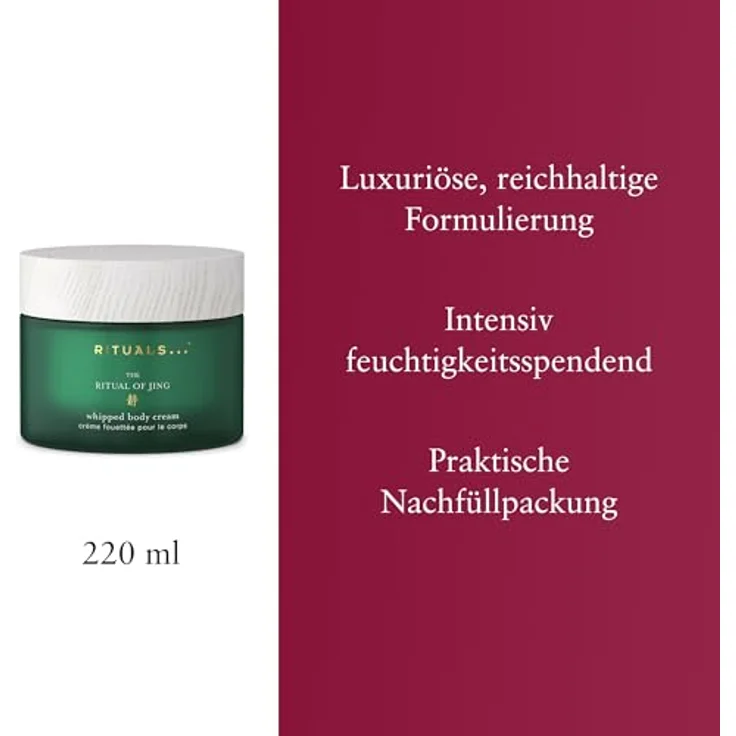 RITUALS The Ritual of Jing Body Cream, feuchtigkeitsspendende Körpercreme mit Lotusblüte und Jujube, beruhigende Formel für entspannte und weiche Haut, 220 ml Glastiegel – Bild 5