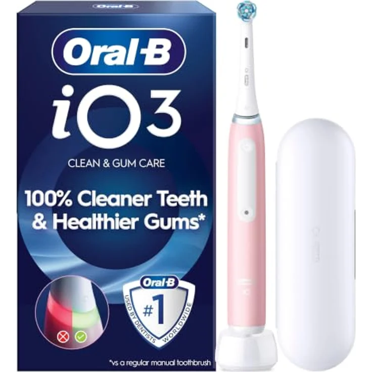 Braun Oral-B iO Series 3, Elektrische Zahnbürste in Blush Pink mit Drucksensor und 3 Reinigungsmodi, inkl. Reiseetui Set – Bild 1