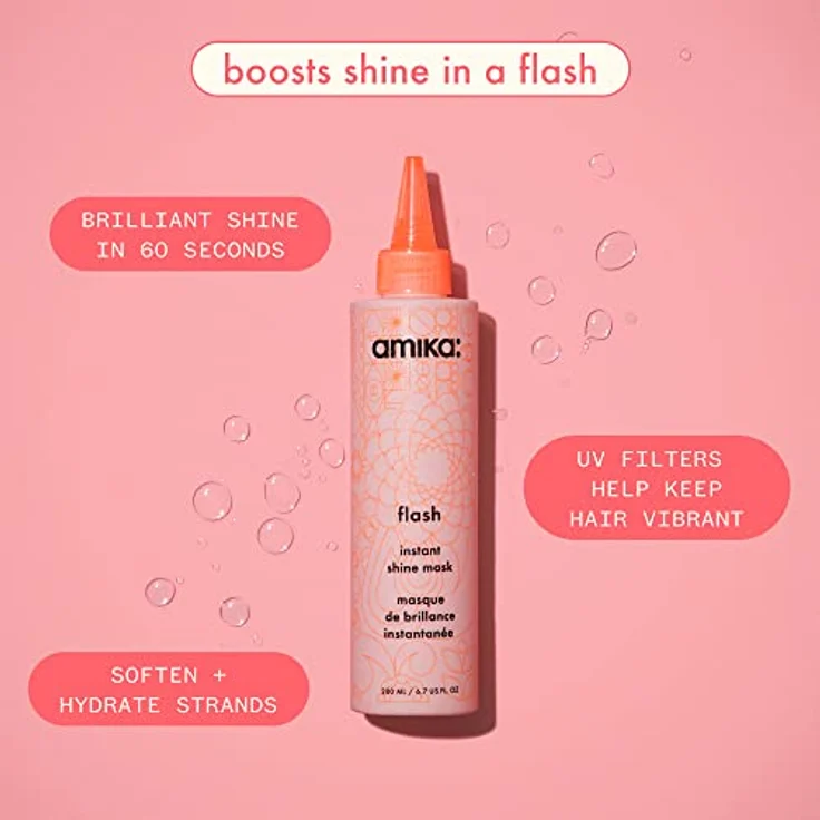 amika Flash Instant Shine Mask 200 ml | 60-Sekunden-Glanzmaske mit Antioxidantien, Kokosnusswasser & Leinsamen – Anti-Frizz Pflege für seidig weiches, glanzvolles Haar – Bild 2