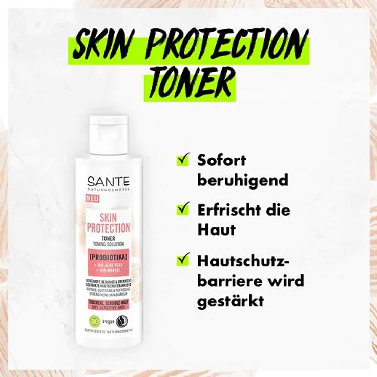 SANTE Naturkosmetik Skin Protection Toner mit Probiotika, Bio-Aloe Vera & Bio-Mandel, nährendes Gesichtswasser, 125ml, vegane Gesichtspflege für erfrischte und strahlende Haut – Bild 3
